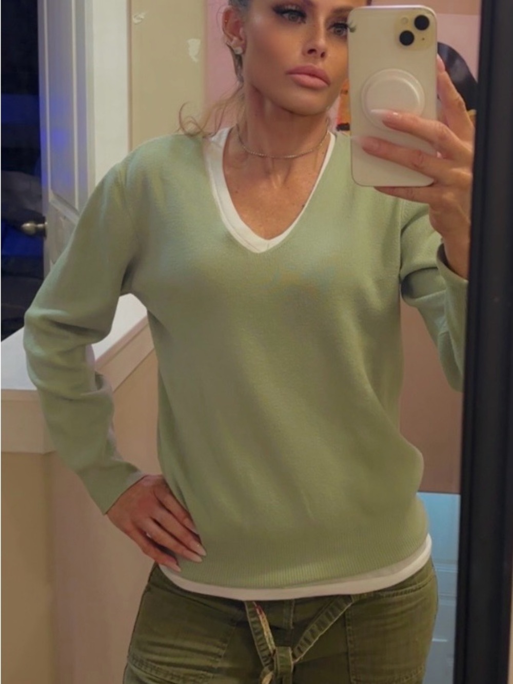 Light Green V-Neck Women's Sweater